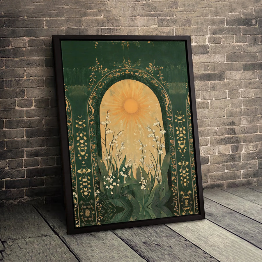 Lily Of The Valley Wall Art | Vintage Archway Floral Canvas Print | Premium Gallery Wrapped Decor | Botanical Sun Garden Gift For Her
