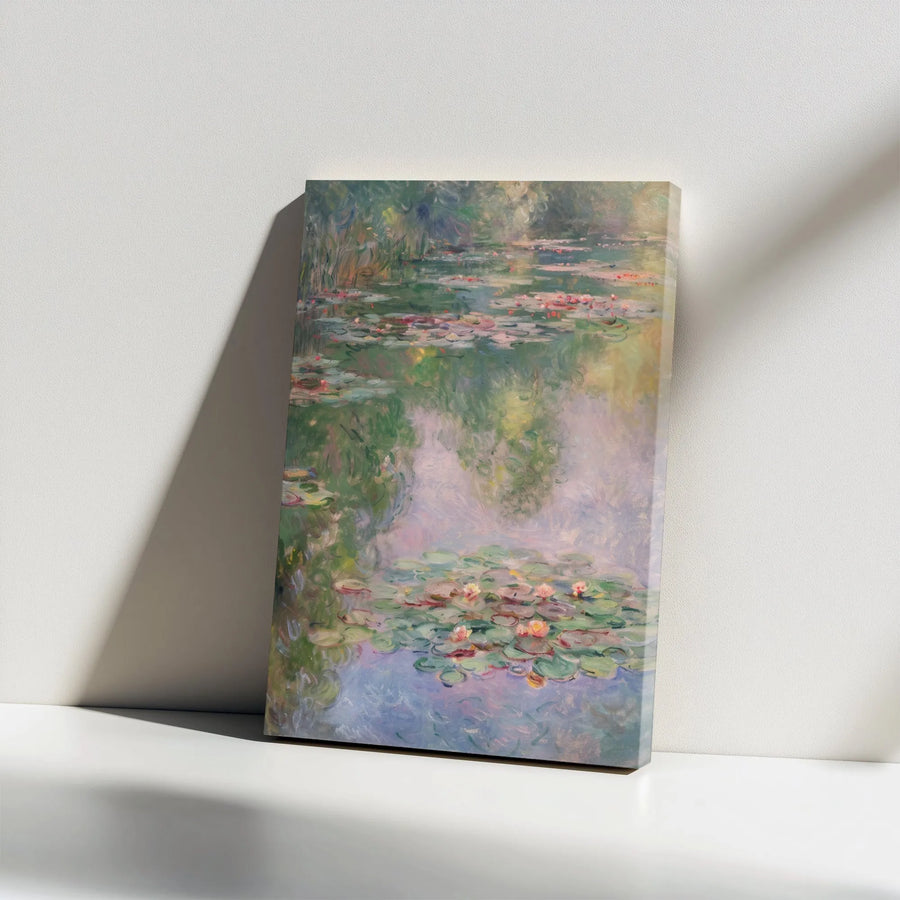 Claude Monet Water Lilies Canvas Wall Art | Impressionist Pond Oil Painting Print | Gallery Wrap 1.25 Inch Wood Frame | Classic Fine Art Decor for Living Room
