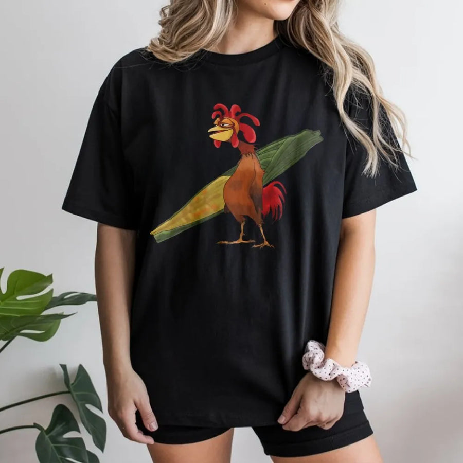 Surfing Chicken Graphic T-Shirt | Funny Rooster Beach Design | Premium Cotton Soft Crewneck | Summer Vacation Gift For Surfer Men And Women