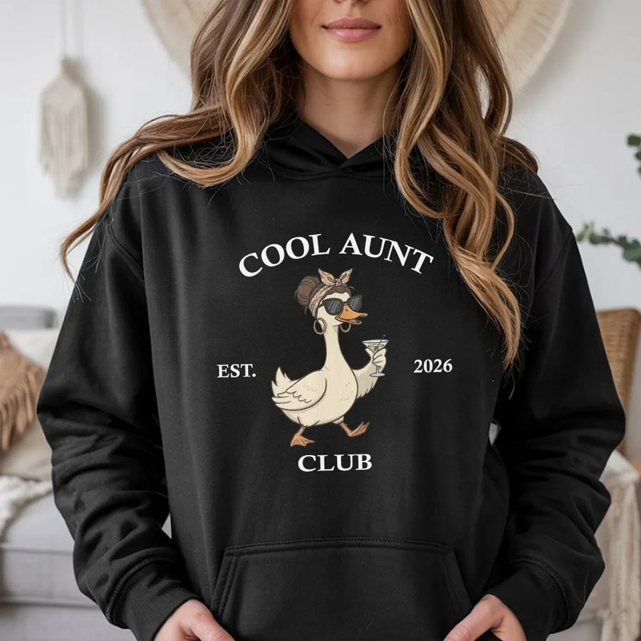 Cool Aunt Club Hoodie | Funny Silly Goose Graphic Pullover | Premium Cotton Blend | Pregnancy Announcement Gift for Sister
