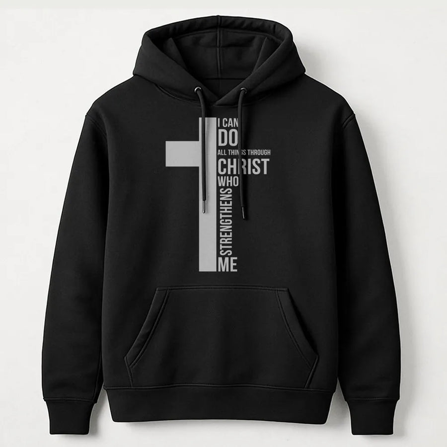I Can Do All Things Through Christ Hoodie | Inspirational Bible Verse Cross Graphic | Premium Cotton Blend | Religious Gift for Men and Women