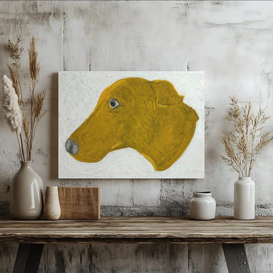 Yellow Dog Canvas Wall Art | Modern Abstract Greyhound Portrait | Premium Gallery Wrap Print | Unique Home Decor Gift for Dog Lover