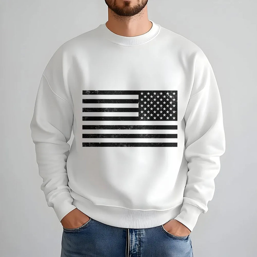 Distressed American Flag Sweatshirt | Vintage Gold USA Flag Graphic | Premium 100% Cotton | Patriotic Father's Day Gift for Dad, Menswear