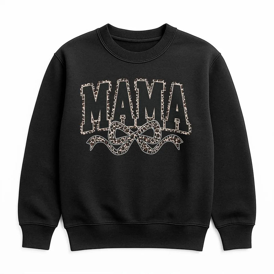 Mama Sweatshirt | Leopard Print Bow Graphic | Premium Soft Cotton Blend | Trendy Mom Life Gift for Mother's Day 2026