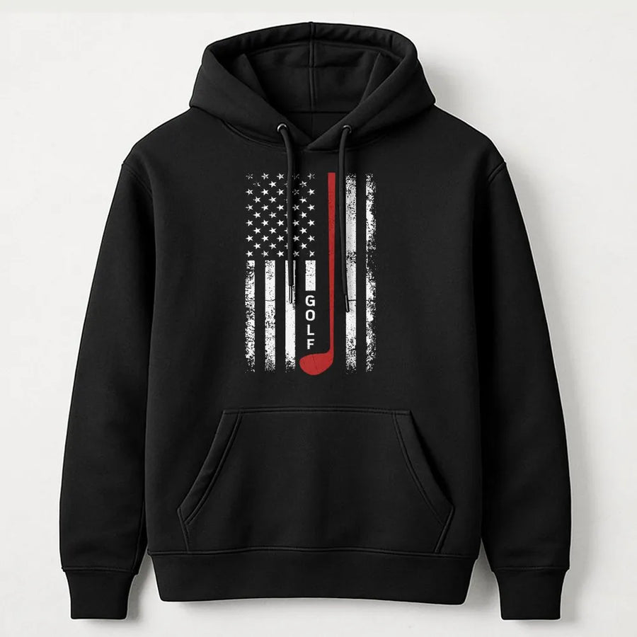 American Flag Golf Hoodie | Patriotic Golf Club Graphic | Premium Cotton Blend | Gift for Golfers and USA Patriot Sports Fans