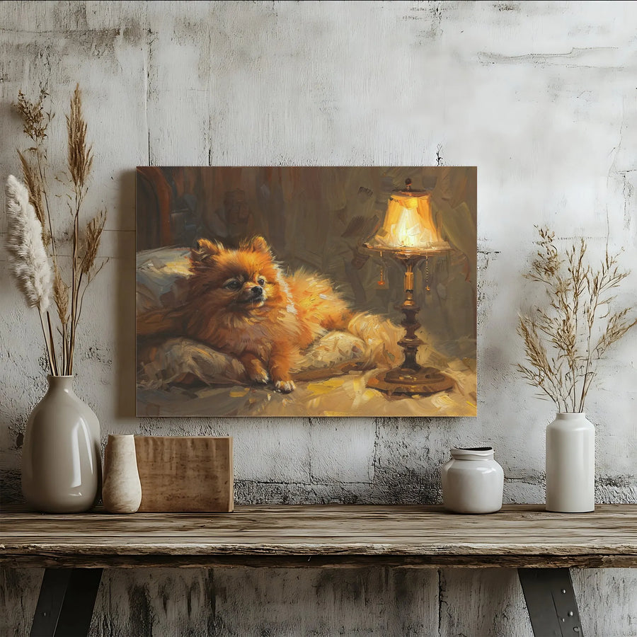 Pomeranian Dog Canvas Wall Art | Vintage Oil Painting Style Portrait | Premium Fade-Resistant Print | Gift for Pomeranian Owner