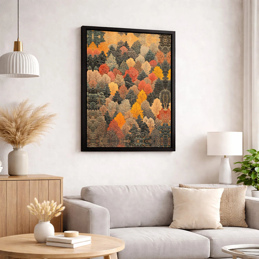 Autumn Forest Canvas Wall Art | Vintage Fall Foliage Illustration | Premium 1.25-Inch Thick Gallery Wrap | Seasonal Home Decor Gift
