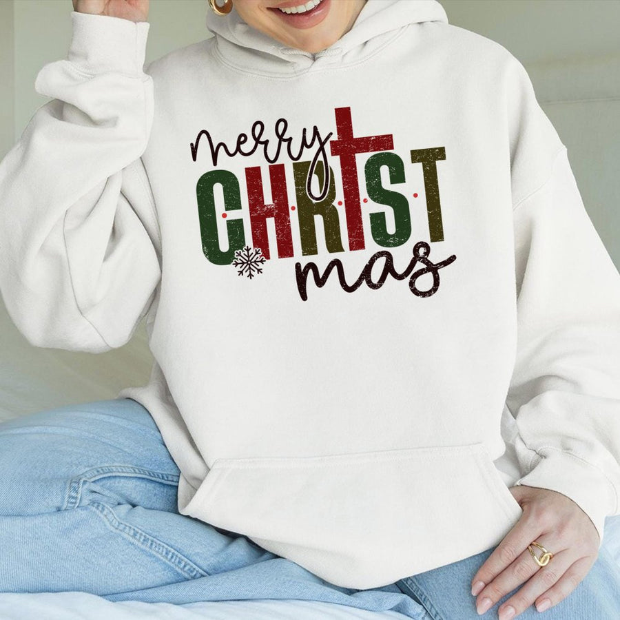 Merry Christmas Jesus Hoodie | Religious Cross Typography Design | Premium Cotton Blend | Faith-Based Holiday Gift for Women and Men