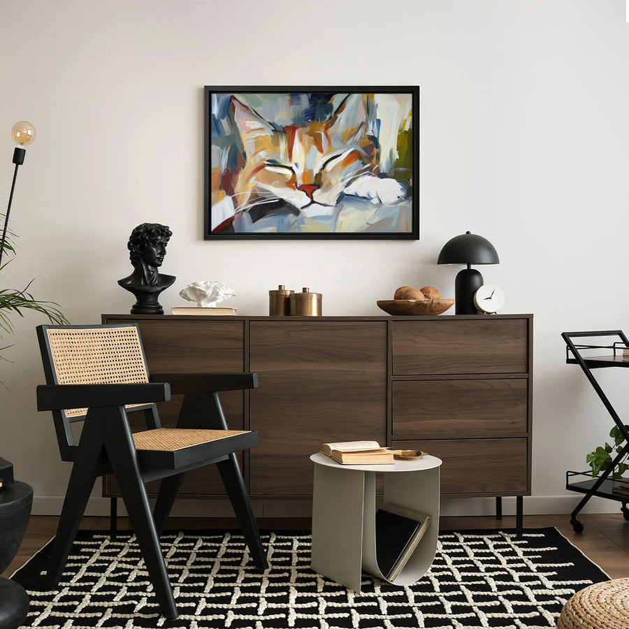 Abstract Sleeping Cat Canvas Art | Colorful Impressionist Pet Portrait | Premium Gallery-Wrapped Print | Modern Home Decor Gift for Cat Lovers