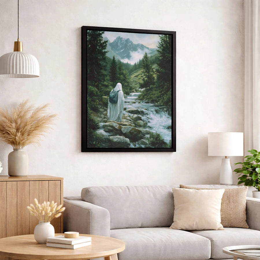 Ghost Hiking Canvas Art | Whimsical Spooky Forest Wall Decor | Premium 1.25" Gallery Wrap | Unique Gift for Nature Lovers & Paranormal Fans