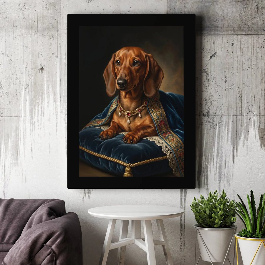 Royal Dachshund Portrait Canvas | Renaissance Style Regal Pet Art | Premium Gallery Wrap | Collector's Gift for Wiener Dog Mom