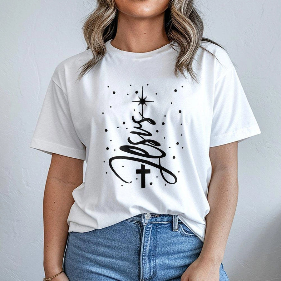 Jesus Christmas Tree T-Shirt | Christian Holiday Faith Cross Graphic | 100% Cotton Premium Tee | Religious Gift for Men and Women