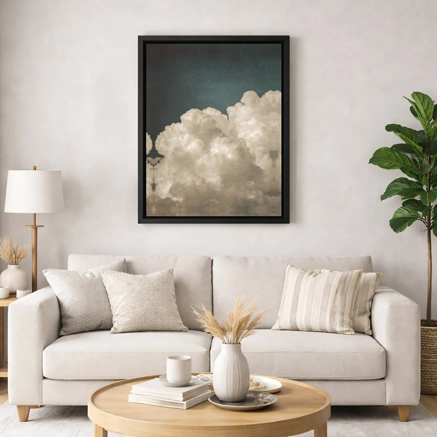 Cloud Wall Art Canvas | Moody Dark Sky Landscape Print | Premium 1.25 Inch Gallery Wrap | Minimalist Nature Decor for Home and Office Gift