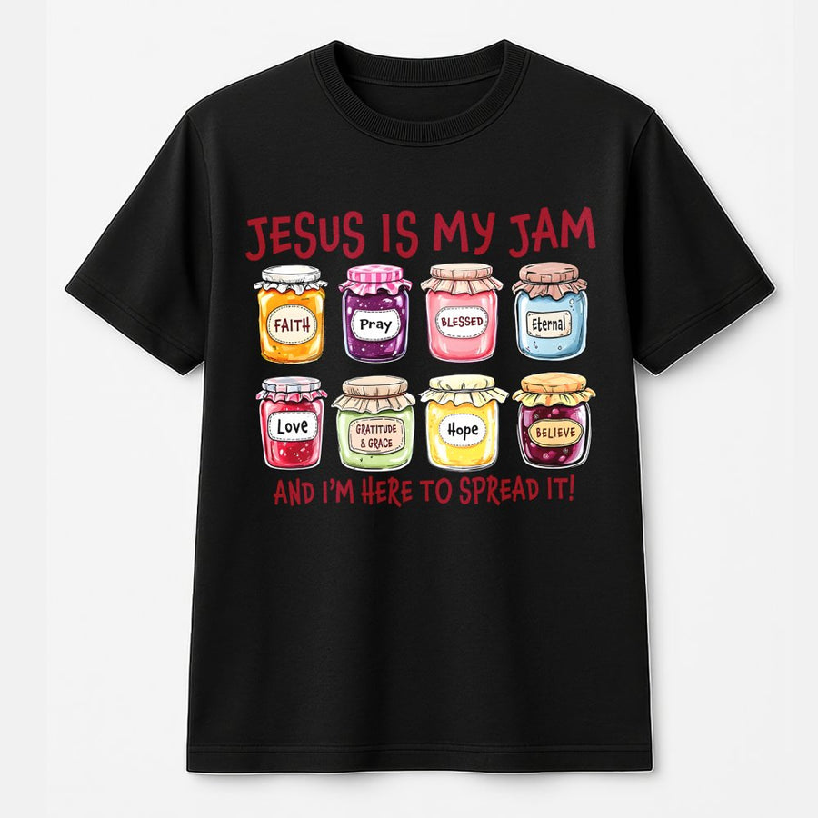 Jesus Is My Jam T-Shirt | Funny Christian Scripture Faith Quote | Premium 100% Cotton Graphic Tee | Gift for Believers and Church Small Groups