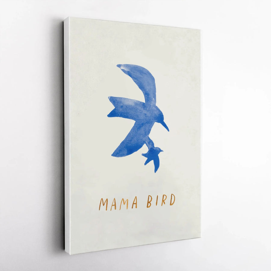 Mama Bird Canvas Wall Art | Minimalist Watercolor Mother and Child Birds | Premium Thick Canvas | Nursery Decor Gift for New Mom