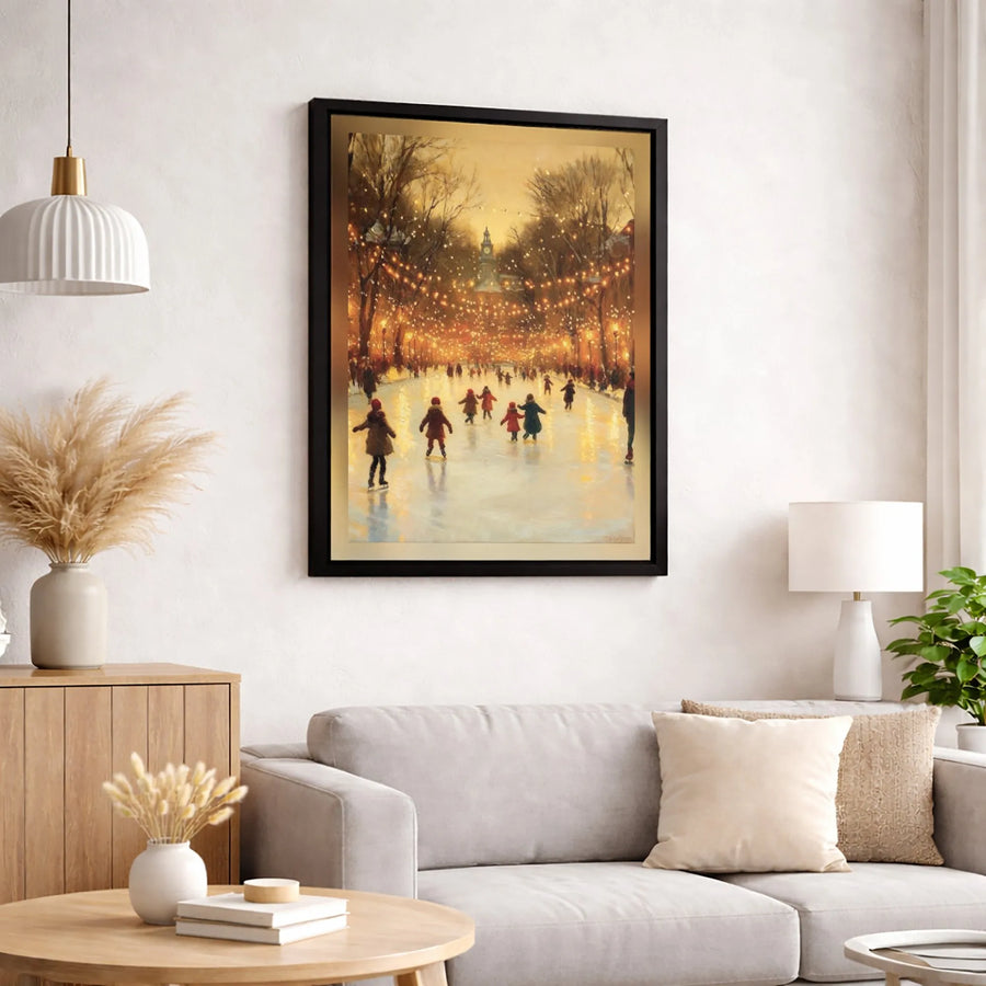 Winter Ice Skating Canvas Art | Christmas Park Lights Scene | Gallery-Quality 1.25" Profile | Festive Holiday Home Decor Wall Print