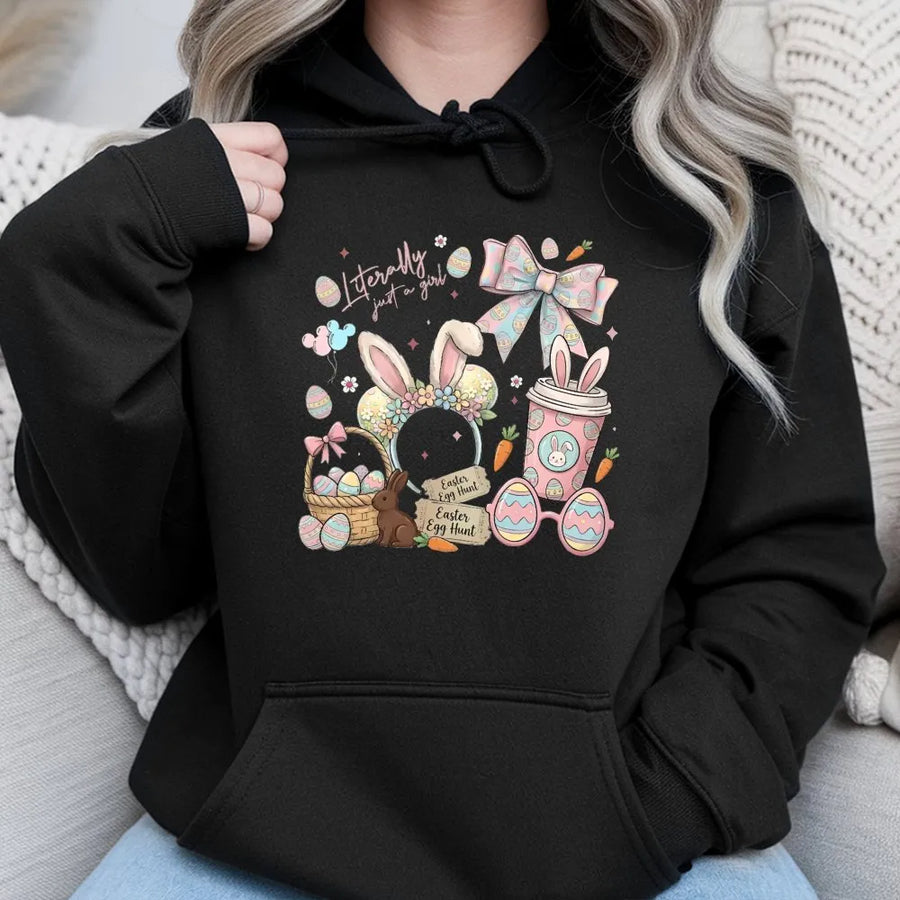 Easter Coquette Hoodie | Floral Bunny & Pastel Egg Graphic | Premium Cotton-Poly Blend | Cute Spring Aesthetic Gift for Women & Teens