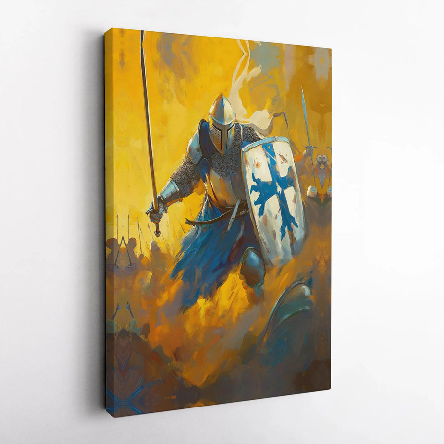 Medieval Knight Wall Art | Charging Warrior Battle Scene | Premium Fade-Resistant Canvas | Historical Office & Home Decor Gift
