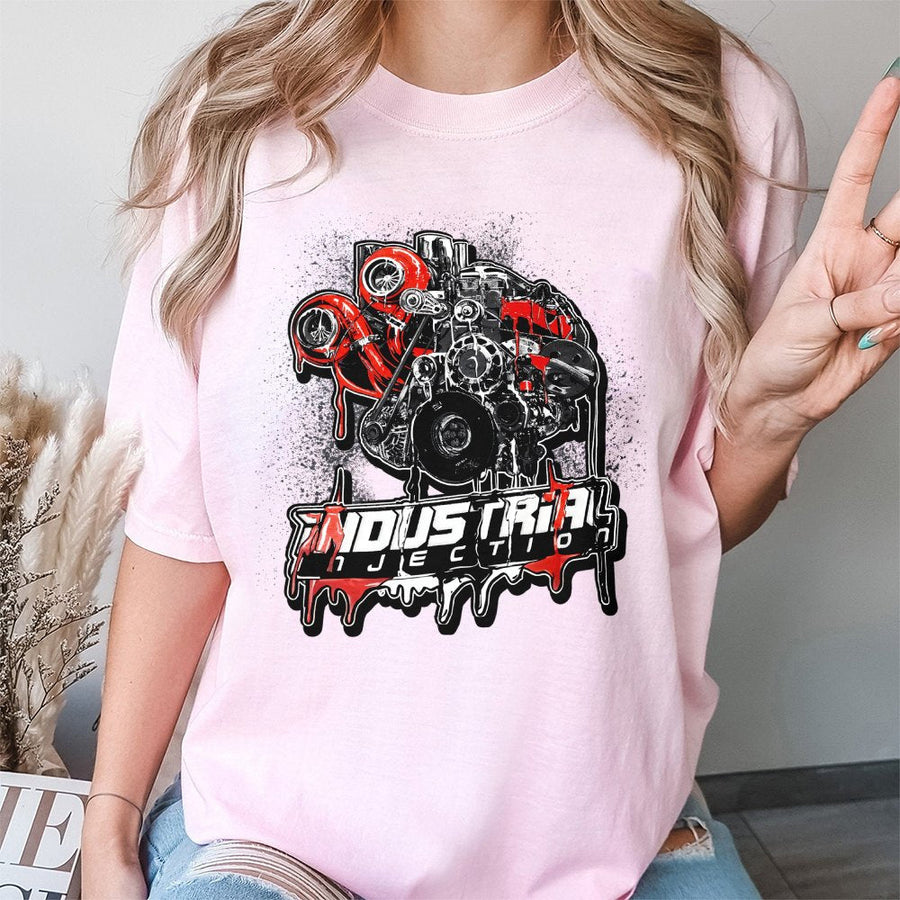 Turbo Diesel Engine Graphic T-Shirt | Industrial Injection Turbocharger Design | Premium Cotton Apparel | Gift for Truck Enthusiasts & Mechanics