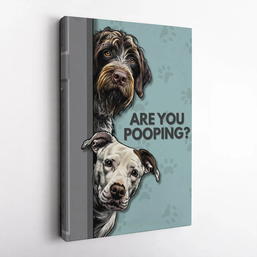 Are You Pooping? Bathroom Wall Art | Funny Peeking Dog Portrait | Premium 1.25-Inch Gallery Canvas | Unique Gift for Dog Lovers