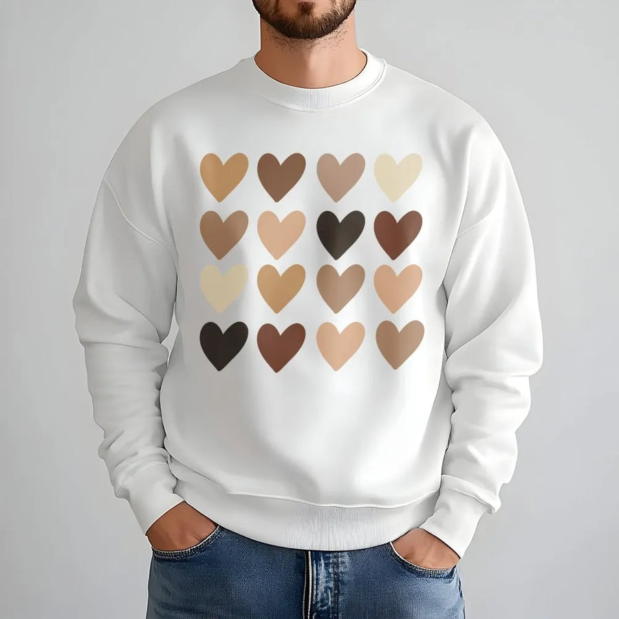 Diversity Hearts Sweatshirt | Inclusion and Equality Graphic Print | Premium Cotton Blend Unisex Crewneck | Meaningful Gift for Activism Awareness