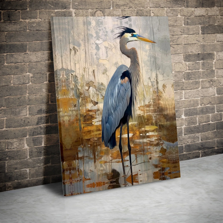 Great Blue Heron Wall Art | Abstract Bird Painting Canvas | Premium Gallery Wrap | Coastal Home Decor Gift for Nature Lovers