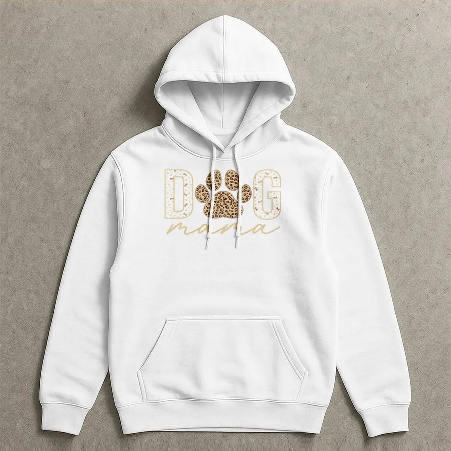 Dog Mama Hoodie | Leopard Print Graphic Design | Premium Cotton-Poly Blend | Comfortable Gift for Pet Lovers and Dog Mom Enthusiasts