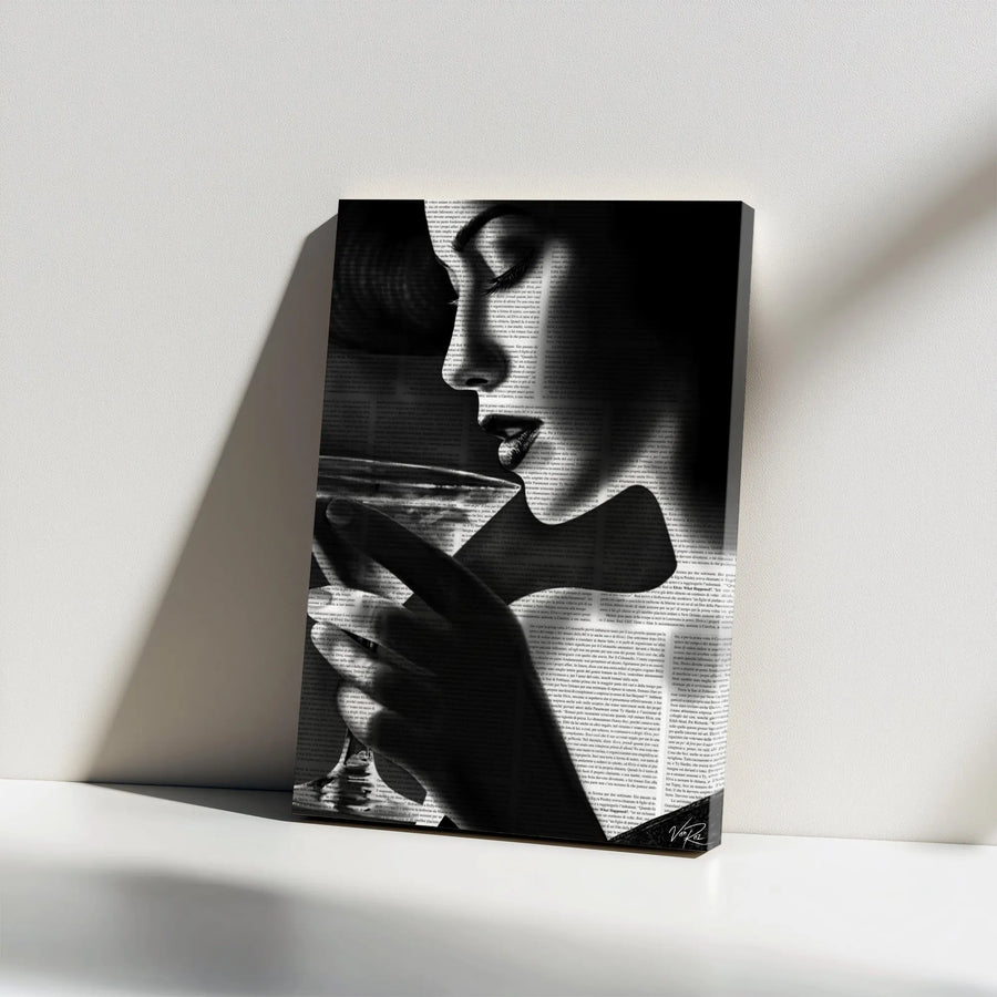 Abstract Woman Canvas Wall Art | Typography Portrait with Martini Glass | Premium Fade-Resistant Print | Modern Home Decor Gift