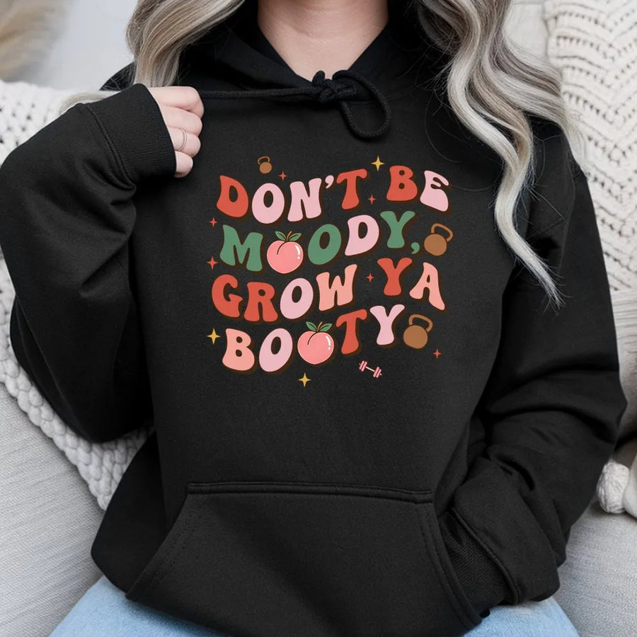 Grow Ya Booty Hoodie | Retro Funny Workout Graphic Top | Soft Cotton Blend Pullover | Premium Gym Gift for Women