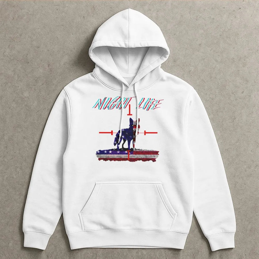 American Flag Coyote Hoodie | Patriotic Predator Hunting Design | Premium Cotton Blend | Gift for Outdoorsmen and Hunters