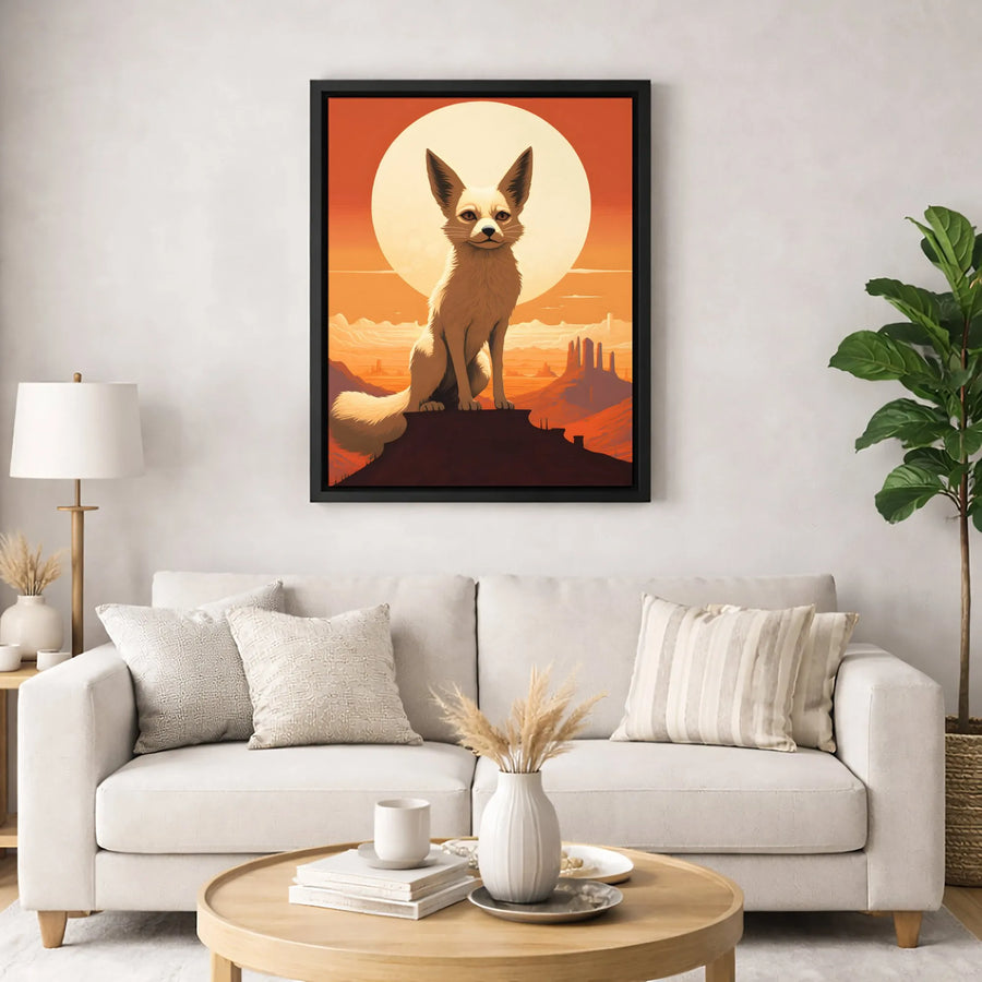 Fennec Fox Wall Art | Desert Sunset Landscape Illustration | Premium 1.25" Gallery Canvas | Wildlife Decor Gift for Animal Lovers