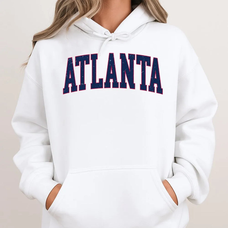 Atlanta Hoodie | Vintage Collegiate Style Sweatshirt | Premium Cotton Blend | Hometown Pride Souvenir Gift for Men and Women