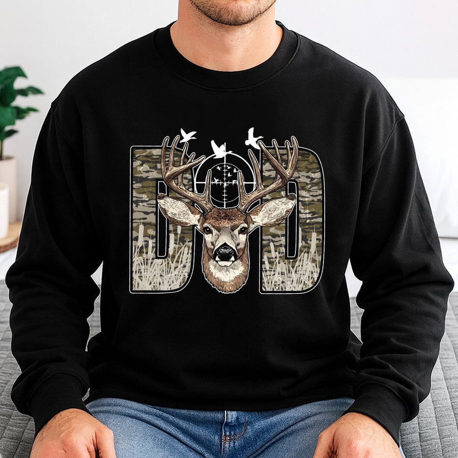 Deer Hunting Dad Sweatshirt | Camo Buck Graphic Print | Premium Cotton-Poly Blend | Wildlife Outdoorsman Birthday Gift for Him
