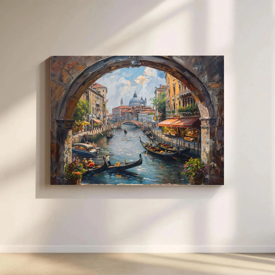 Venice Canal Painting Canvas | Impressionist Italian Cityscape Wall Art | Premium Gallery Print | Living Room Decor Gift for Italy Lover