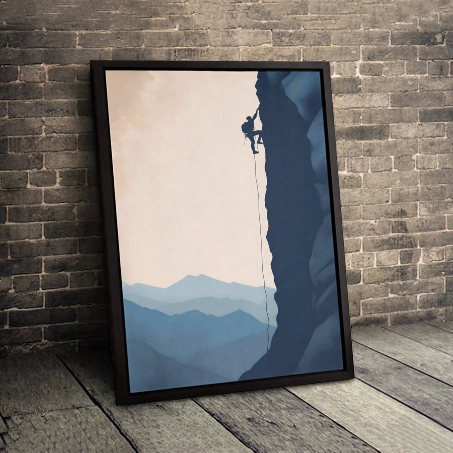 Rock Climber Wall Art | Mountain Cliff Silhouette Print | Premium Gallery Wrapped Canvas | Adventure Home Decor Gift for Climbers