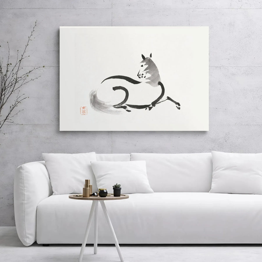 Sumi-E Horse Canvas Wall Art | Minimalist Ink Wash Style | Premium 1.25" Gallery Wrap | Zen Home Decor & Equestrian Gift