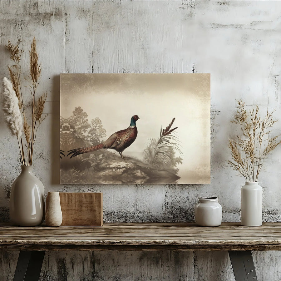 Vintage Pheasant Canvas Wall Art | Rustic Wildlife Nature Print | Gallery-Quality 1.25" Profile | Masculine Study & Home Office Decor Gift
