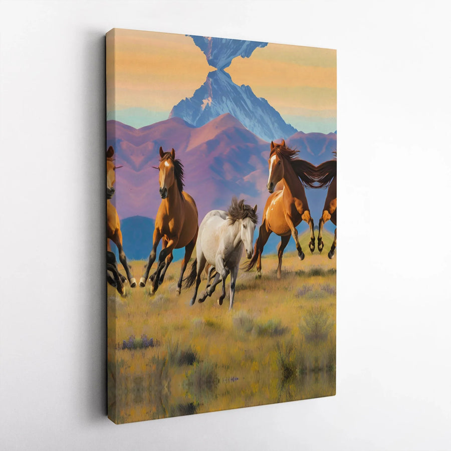 Wild Horse Canvas Wall Art | Surreal Mirrored Mountain Landscape Print | Premium 1.25-Inch Gallery Wrap | Equestrian Decor Gift for Horse Lovers