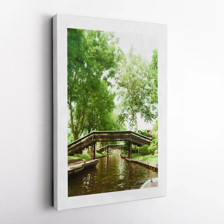 Giethoorn Netherlands Canal Canvas Wall Art | Scenic Dutch Village with Wooden Bridges | Premium Gallery Wrap Print | Travel Gift for Home Decor