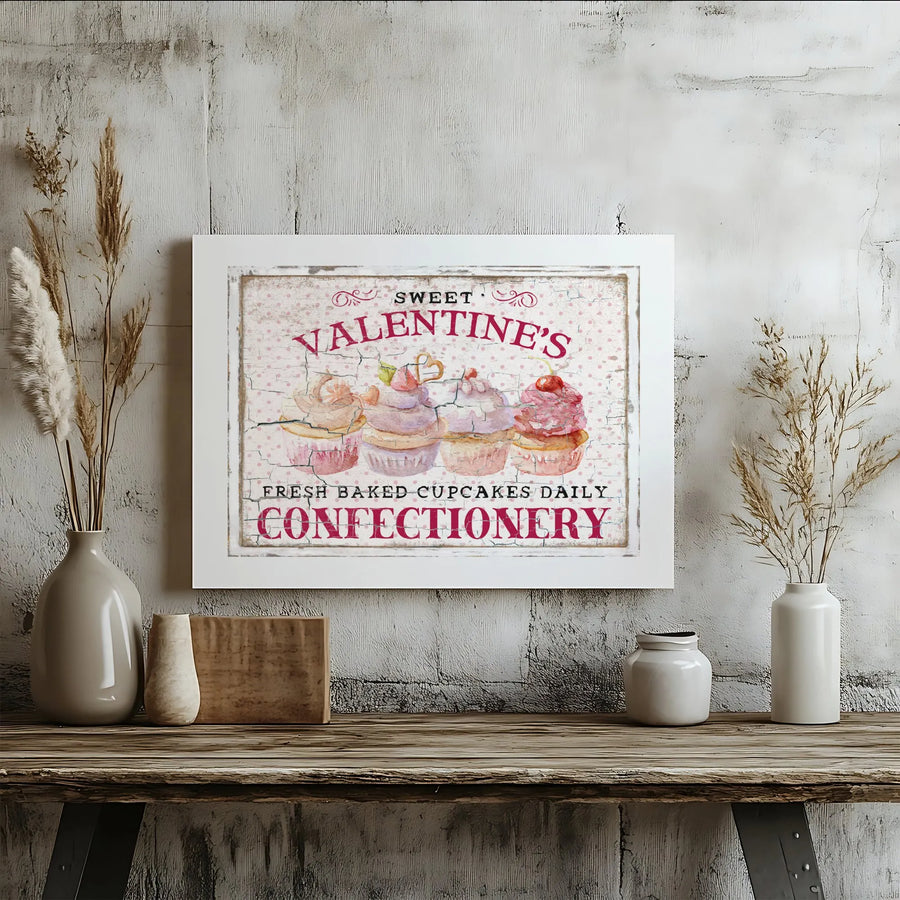 Valentine Cupcake Wall Art | Rustic Bakery Kitchen Decor | Gallery Wrap Canvas Print | Sweet Treats Gift For Bakers And Home Chefs