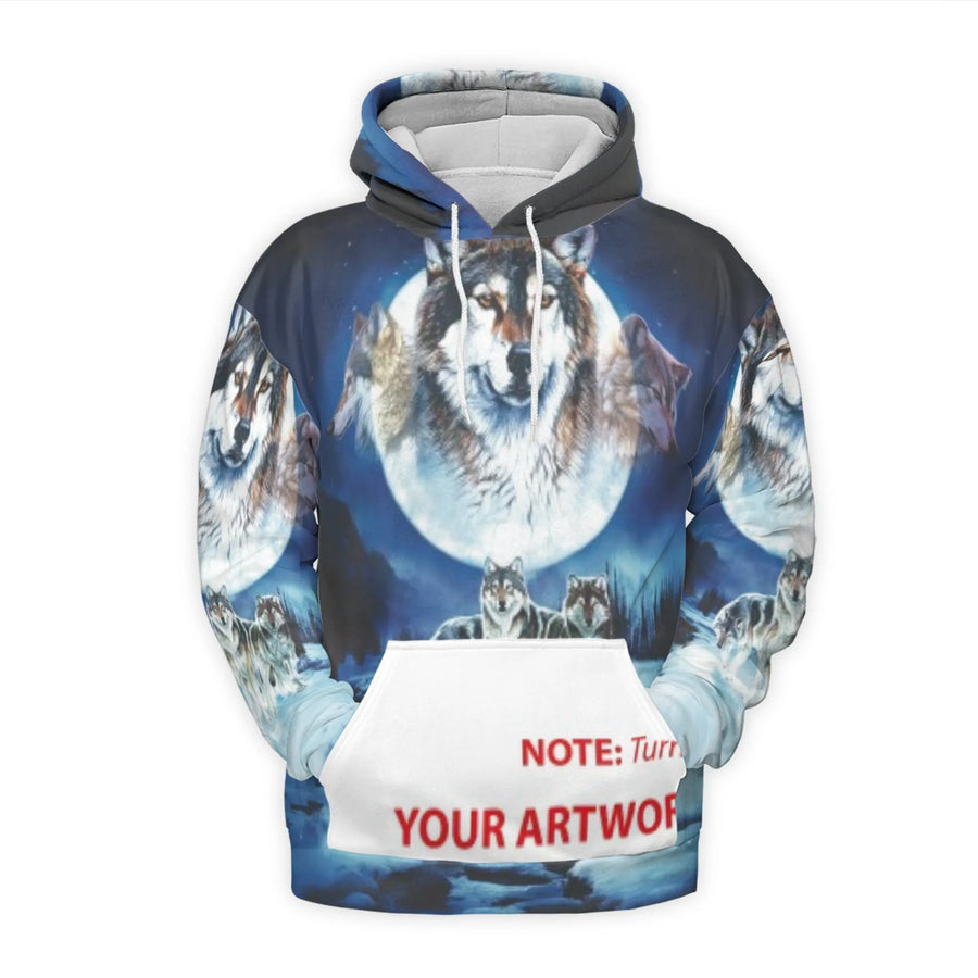 Wolf Hoodie | Moonlit Snowy Landscape 3D Graphic Design | Premium Soft Polyester Fleece | Unisex Animal Lover Gift