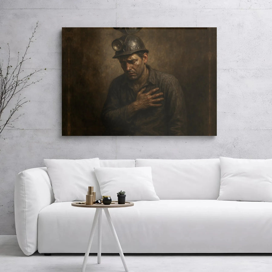 Coal Miner Wall Art | Emotional Portrait Canvas Print | Premium 1.25 Inch Gallery Wrap | Industrial Home Decor Gift for Him