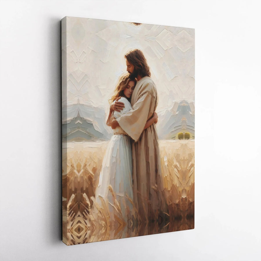 Jesus Embracing Woman Canvas Print | Religious Oil Painting Style | Premium 1.25 Inch Thick Gallery Wrap | Christian Home Decor Gift