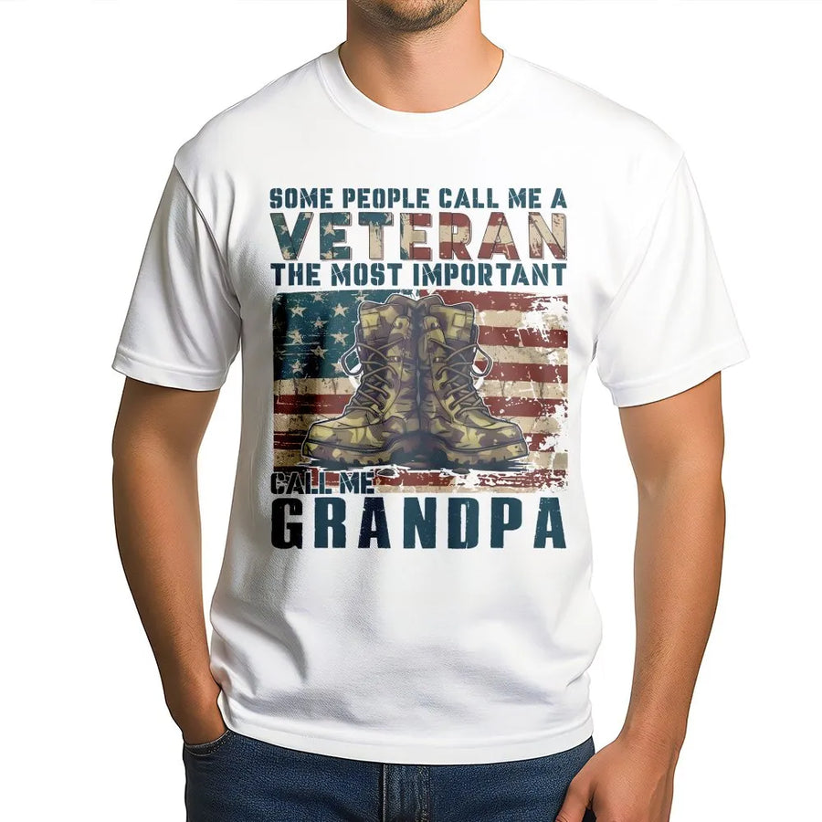 Veteran Grandpa T-Shirt | Patriotic American Flag & Boots Graphic | Premium Cotton Tee | Gift for Military Grandfather