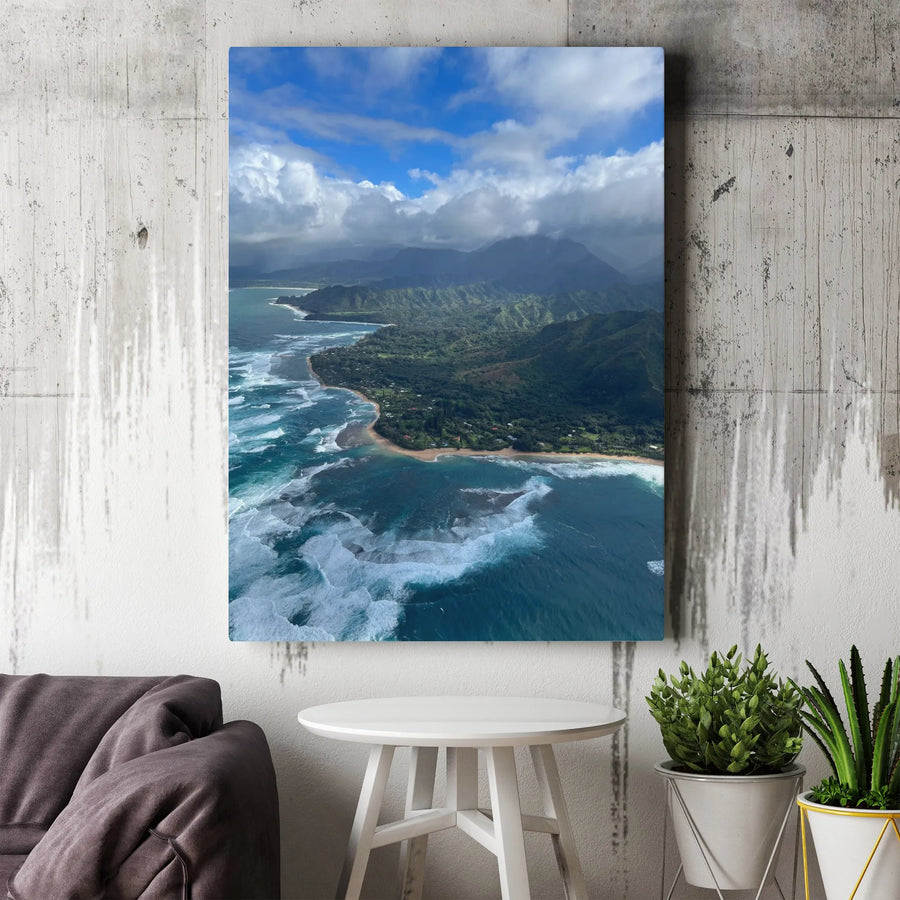Tropical Island Coastline Canvas Art | Aerial Mountain Ocean Landscape | Premium Gallery Wrapped Wall Decor | Coastal Home Office Gift