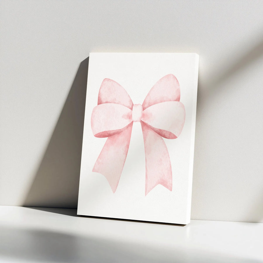 Pink Bow Canvas Wall Art | Watercolor Coquette Bow Print | Premium Gallery Wrapped Canvas | Gift for Her, Nursery & Dorm Decor