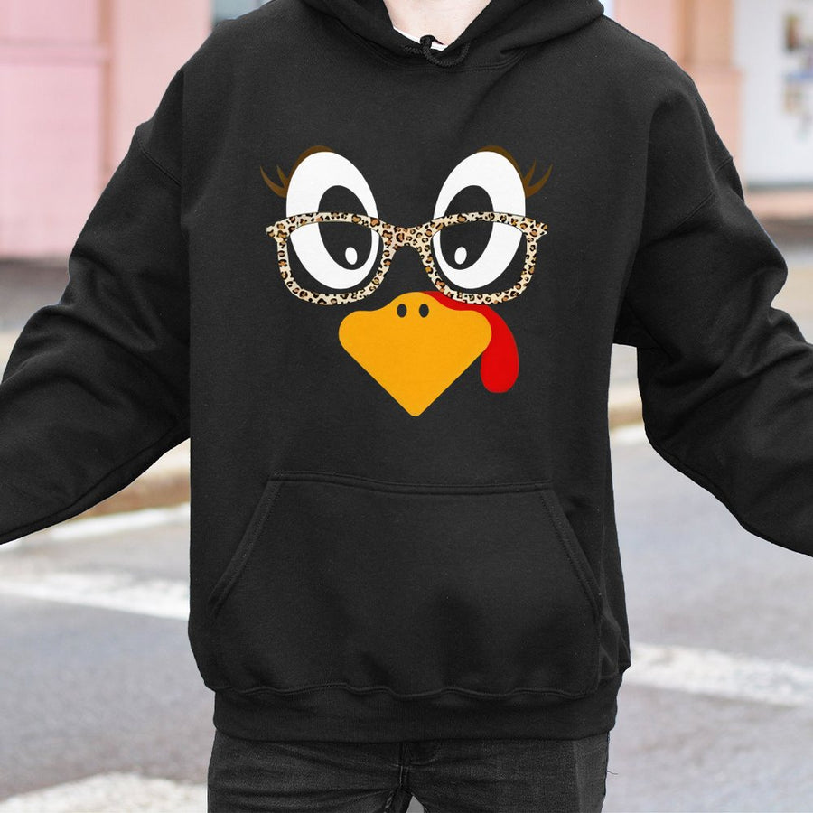 Funny Turkey Hoodie | Leopard Print Glasses Thanksgiving Graphic | Premium Cotton Blend | Unisex Holiday Gift for Women Men