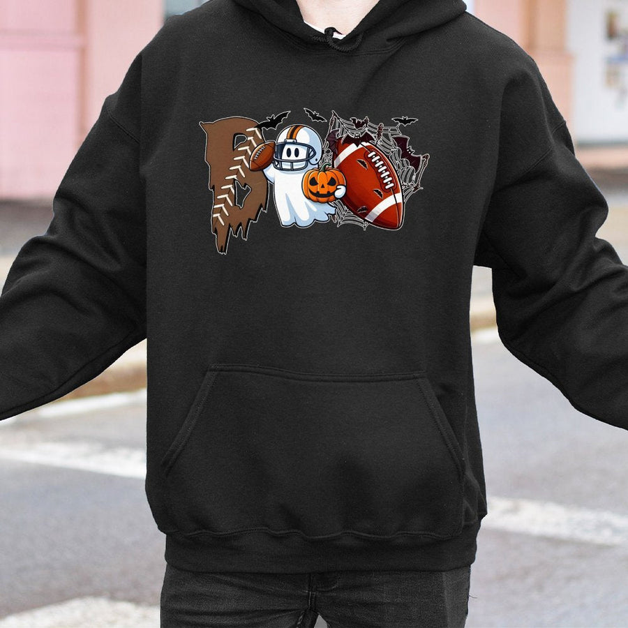 Boo Football Ghost Hoodie | Spooky Halloween Sports Graphic | Premium Cotton Blend | Gift for Football Mom and Fan