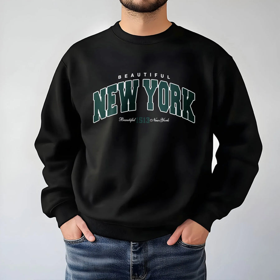 New York Sweatshirt | Varsity Letter Graphic Print | Premium Cotton Blend | Unisex Crewneck Gift for NYC Lovers