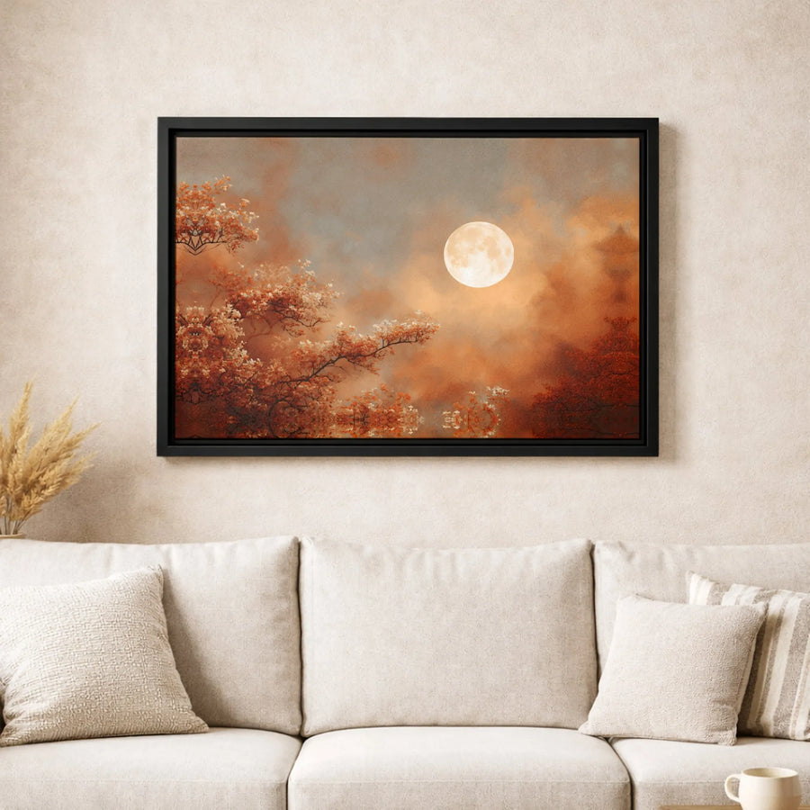 Autumn Moon Canvas Wall Art | Full Moon Forest Landscape Print | Premium Fade-Resistant Gallery Wrap | Elegant Nature Decor for Home or Office